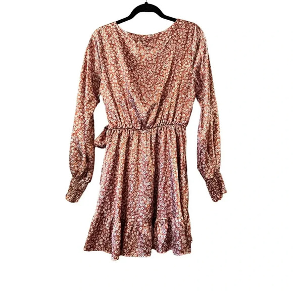 Alter'd State satin feel mini dress S ditzy floral Fall Chic faux wrap - Picture 2 of 8